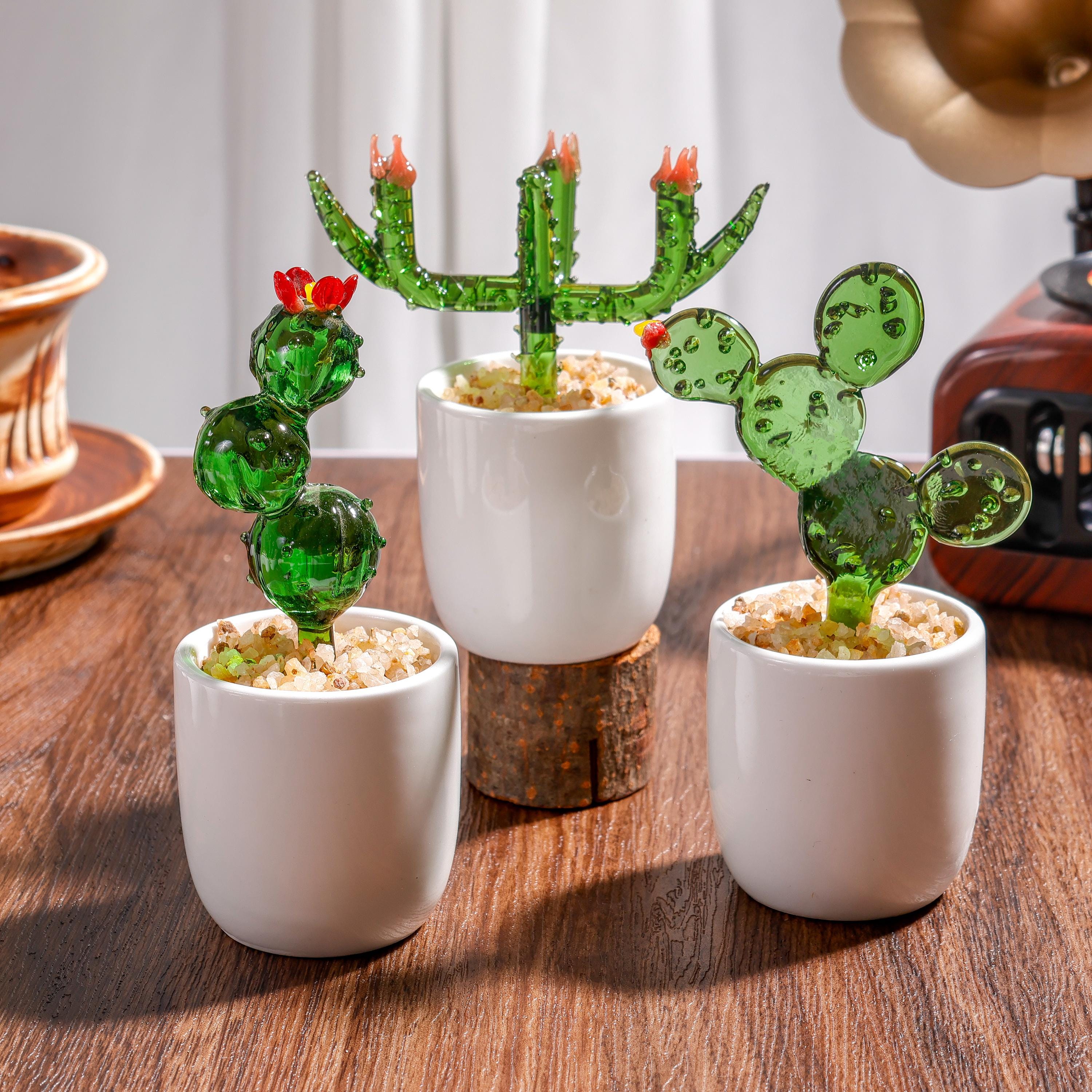 Handmade Glass Cactus And Succulents,glass Potted Plants,glass Lotus Leaf,stained Glass Plants,housewarming Gift,gift For Teacher,home Decor