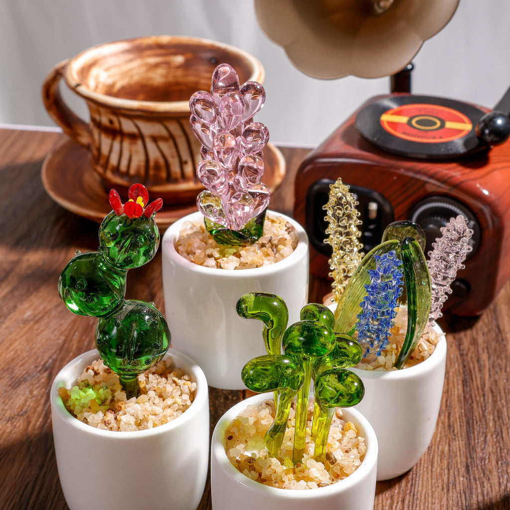 Handmade Glass Cactus And Succulents,glass Potted Plants,glass Lotus Leaf,stained Glass Plants,housewarming Gift,gift For Teacher,home Decor