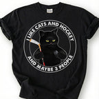 I Like Cats And Hockey And Maybe 3 People Shirt, Funny Black Cat T-Shirt, Introvert Hockey Player Tee, Sarcastic Cat Lover Gift