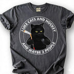 I Like Cats And Hockey And Maybe 3 People Shirt, Funny Black Cat T-Shirt, Introvert Hockey Player Tee, Sarcastic Cat Lover Gift