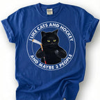 I Like Cats And Hockey And Maybe 3 People Shirt, Funny Black Cat T-Shirt, Introvert Hockey Player Tee, Sarcastic Cat Lover Gift