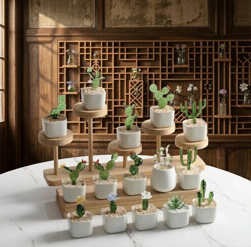 Handmade Glass Potted Plants – Mini Stained Glass Succulents, Artificial House Plant Decor  Car Ornament