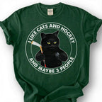 I Like Cats And Hockey And Maybe 3 People Shirt, Funny Black Cat T-Shirt, Introvert Hockey Player Tee, Sarcastic Cat Lover Gift