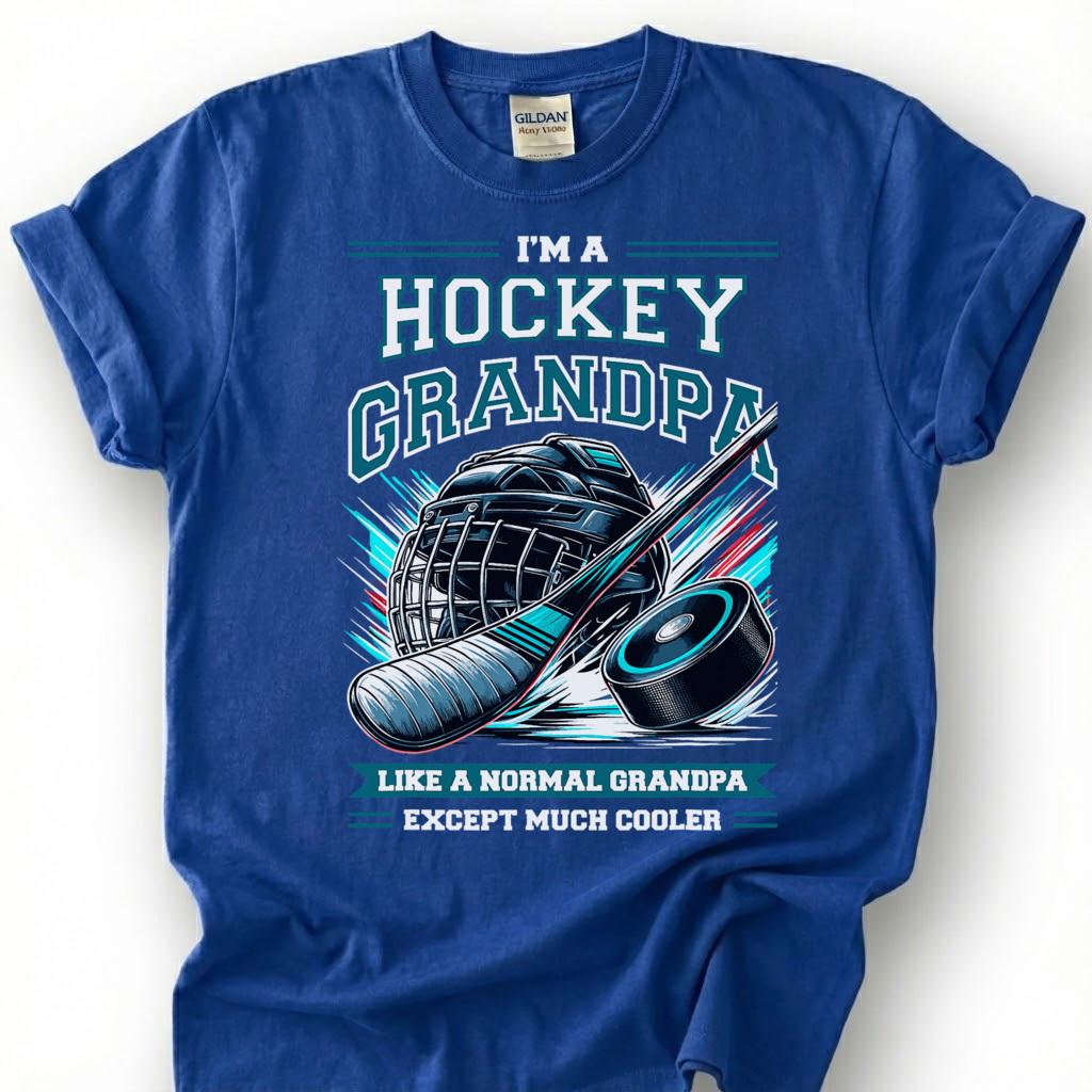 Hockey Grandpa Like A Normal Grandpa Except Much Cooler Shirt, Funny Hockey T-Shirt, Ice Hockey Grandfather Tee, Grandpa Gift