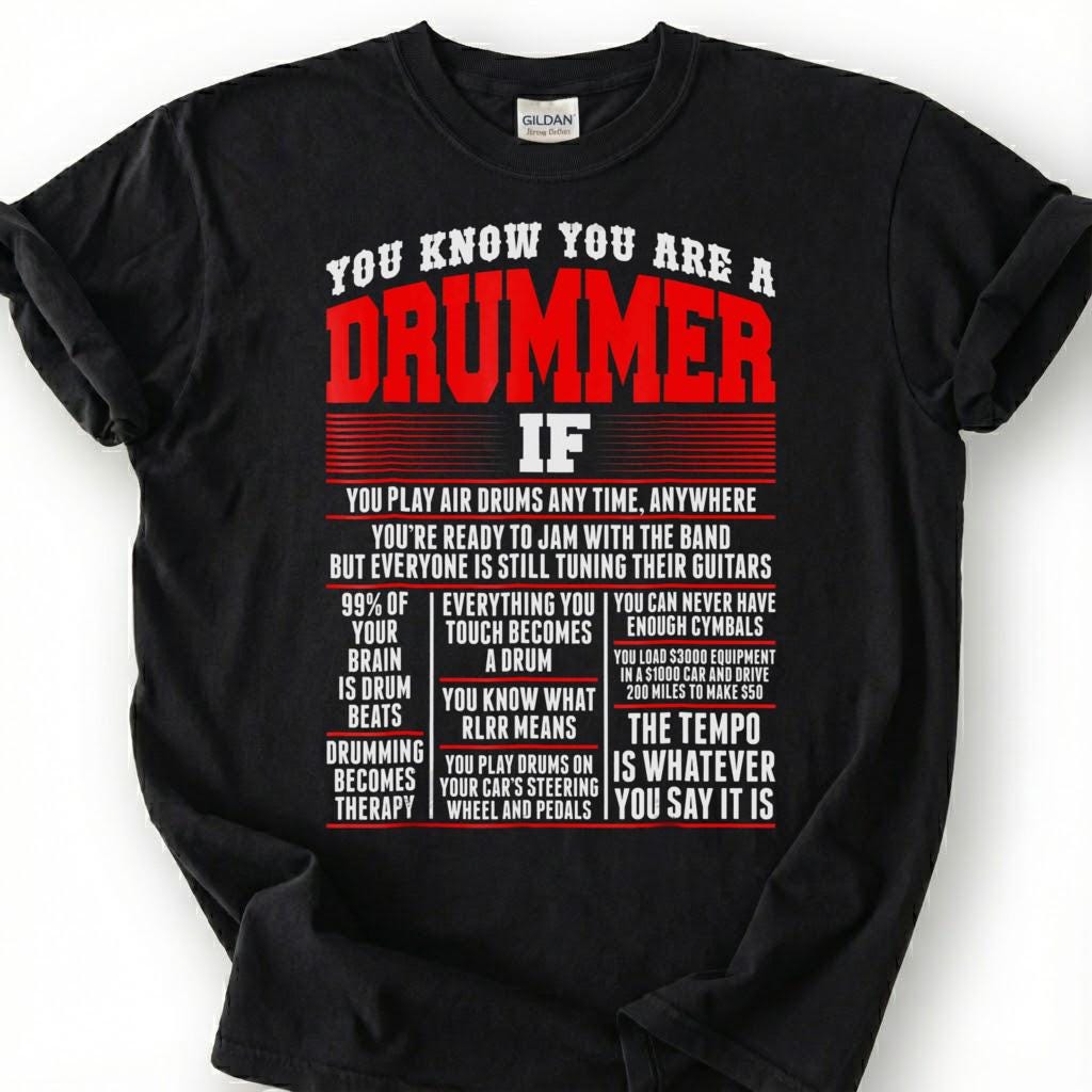 You Know You Are A Drummer If Funny Rules Shirt, Air Drums Therapy Tempo Quote Tee, Percussion Music Lover Gift T-Shirt, Band Musician Top
