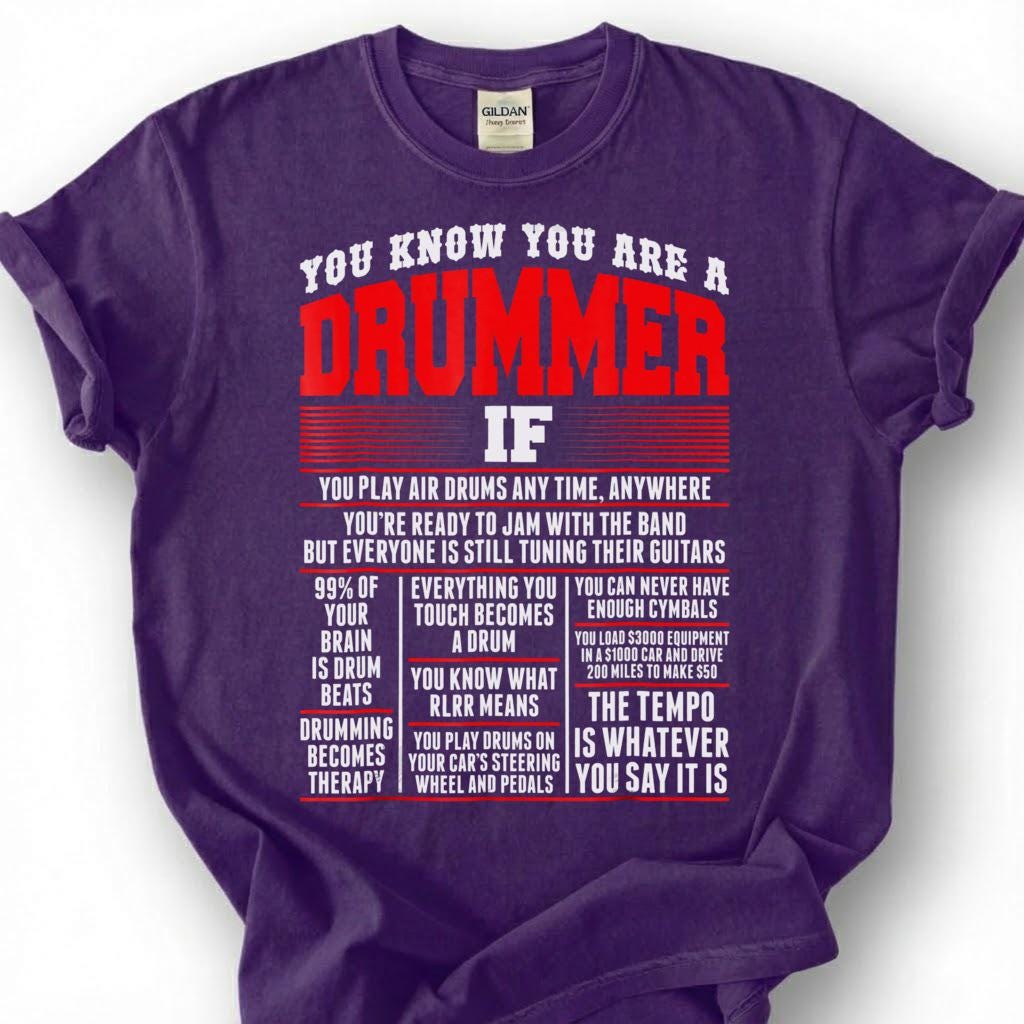 You Know You Are A Drummer If Funny Rules Shirt, Air Drums Therapy Tempo Quote Tee, Percussion Music Lover Gift T-Shirt, Band Musician Top
