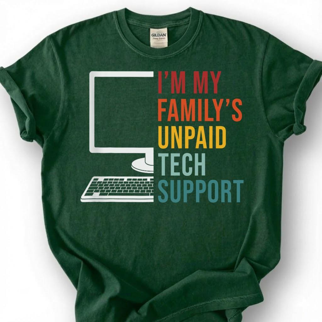 Retro Unpaid Tech Support Shirt, My Family& IT Guy Tee, Funny Computer Nerd T-Shirt, Vintage Geek Humor Gift, Sarcastic Tech Tee