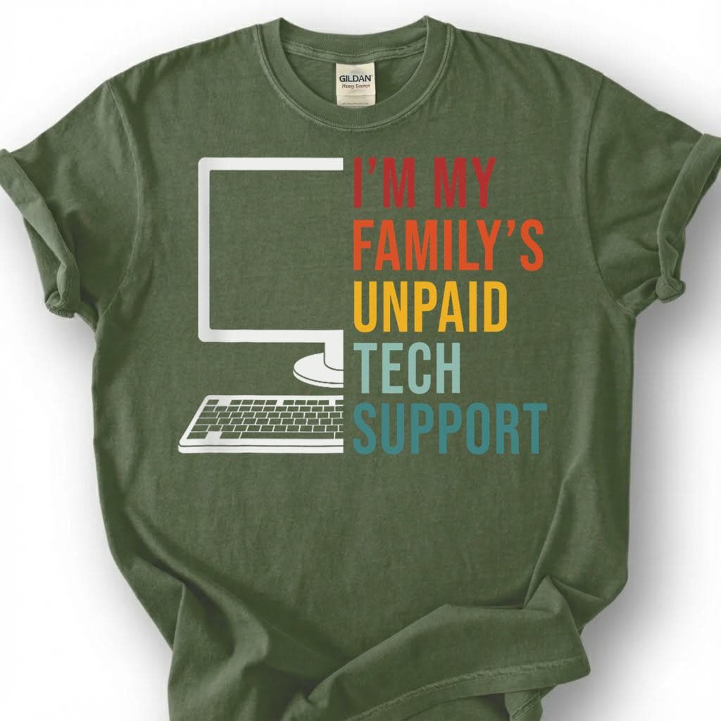 Retro Unpaid Tech Support Shirt, My Family& IT Guy Tee, Funny Computer Nerd T-Shirt, Vintage Geek Humor Gift, Sarcastic Tech Tee