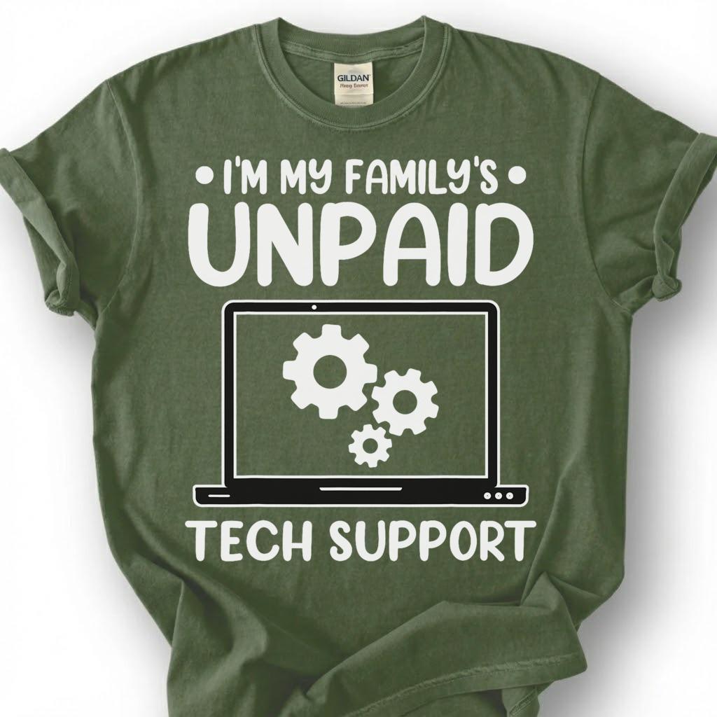 Funny Unpaid Tech Support Shirt, My Family IT Guy Tee, Computer Geek Humor T-Shirt, Nerd Gift For Him, Tech Lover Birthday Tee