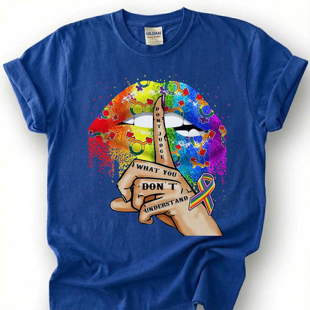 Dont Judge What You Dont Understand Rainbow Lips Shirt, LGBTQ Autism Awareness Tee, Pride Ally Gift, Acceptance Inclusion Apparel Top