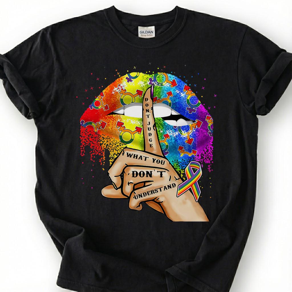 Dont Judge What You Dont Understand Rainbow Lips Shirt, LGBTQ Autism Awareness Tee, Pride Ally Gift, Acceptance Inclusion Apparel Top