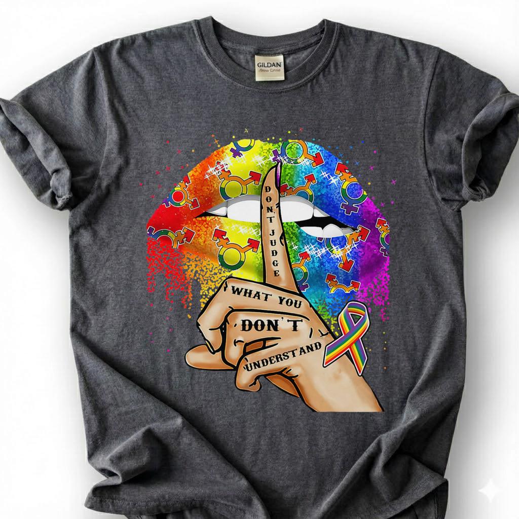 Dont Judge What You Dont Understand Rainbow Lips Shirt, LGBTQ Autism Awareness Tee, Pride Ally Gift, Acceptance Inclusion Apparel Top