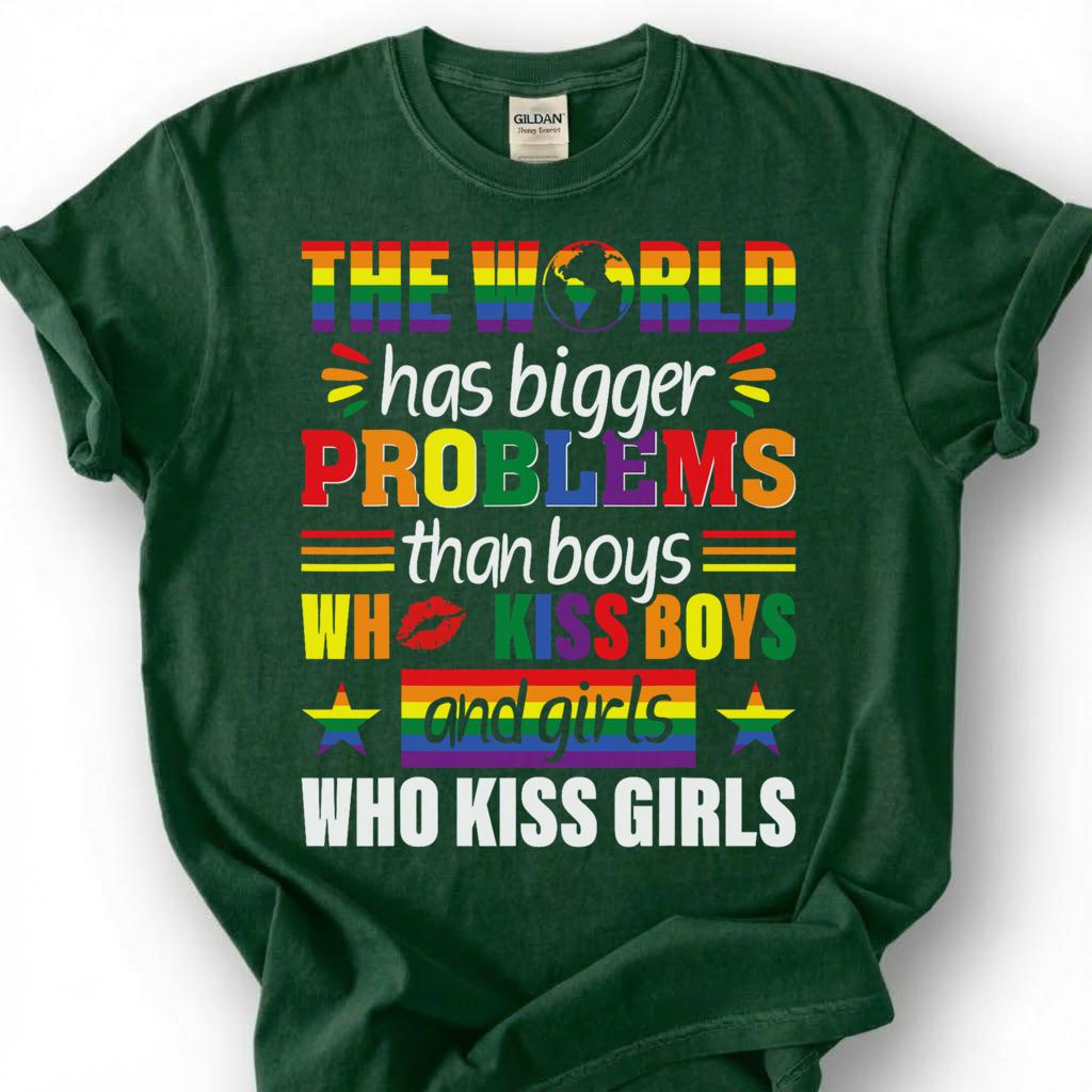 World Has Bigger Problems Than Boys Kissing Boys Shirt, LGBTQ Pride Equality Tee, Gay Lesbian Ally Gift, Rainbow Statement Apparel Top